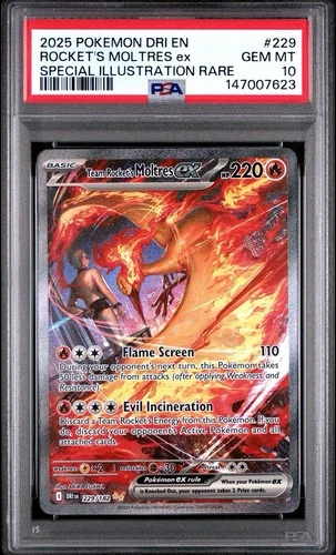Pokémon TCG Destined Rivals Team Rocket's Moltres EX #229 SIR PSA 10 GEM MINT
