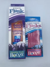 Smuggle your Booze Stealth Flasks Fake Sunscreen Tampons NEW Lot of 2 NIB