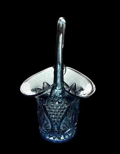 Vintage Fenton Regency Smokey Blue Glass Basket 7.5” w/Handle Excellent