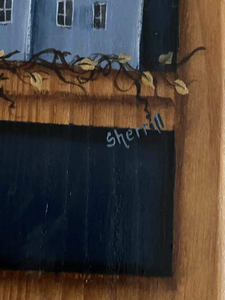 Caja de gabinete porta llaves de pared de madera pintada a mano vintage firmada Sherrill Foto 2 de 4