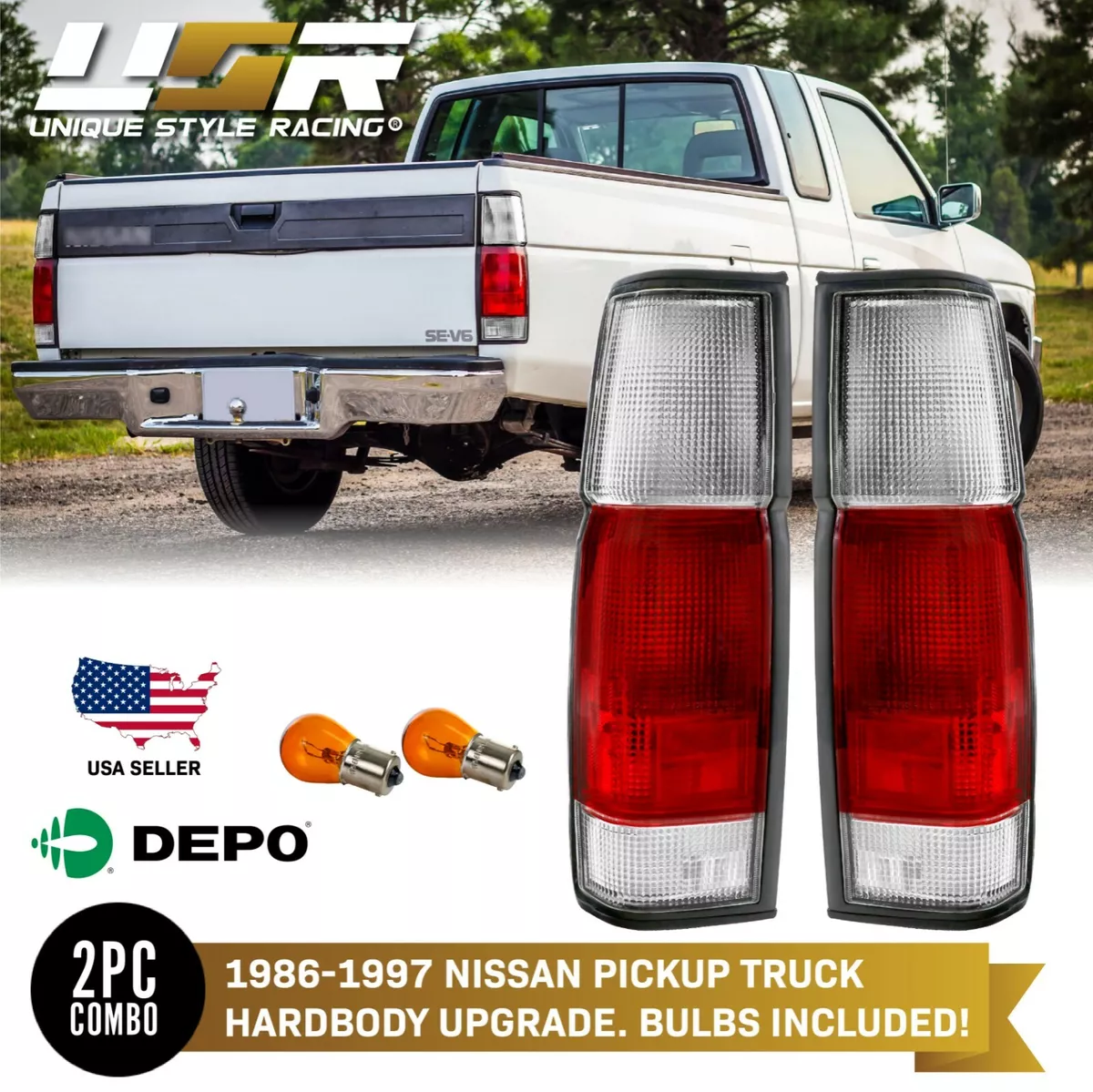 DEPO Red Clear Rear Tail Light Pair for 1986 1997 Nissan Hardbody