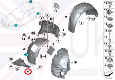 BMW 3 Series F30 Genuine M Sport Front Left Wheel Arch Bottom 
