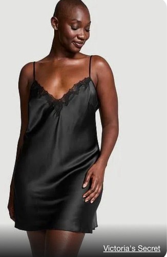 NWT Victoria's Secret Chemise Mini Slip Satin Chiffon Sz XXL Tan Black Sexy - Picture 2 of 11