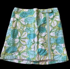 Vintage Lilly Pulitzer Girls Skort Blue Green Floral Crab Pull On Stretch 6X