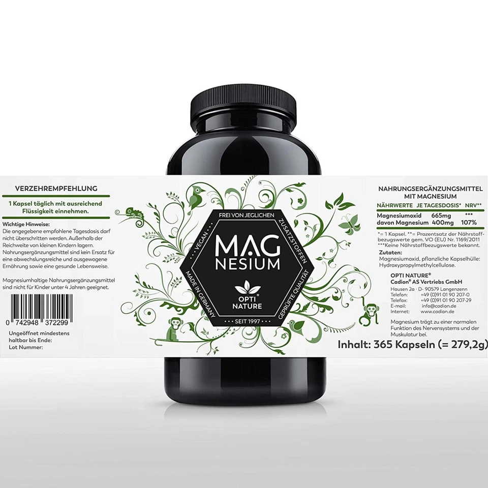365 Magnesium Kapseln Hochdosiert |  Made in Germany I hoch Bioverfügbar I VEGAN - Bild 3 von 4