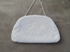 Penneys Vintage 50s Beaded Evening Clutch White Seed Pearls Hand Made in Japan