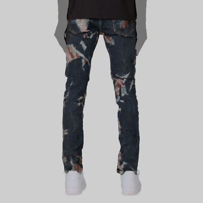 $650 Purple Brand Mens Blue Slim Paint Splatter Fit Skinny Jeans