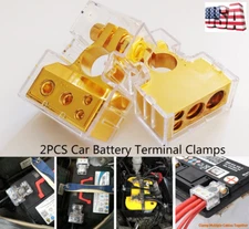2 Pcs Car Gold Positive Negative Battery Post Terminal Connector Clamp Universal