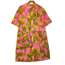 vtg Dezigner Mod Floral Duster Day House Dress Robe Snaps Rockabilly Sz M Tricot