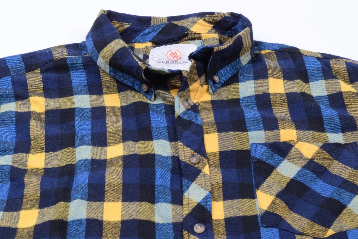men's navy and yellow plaid shirt