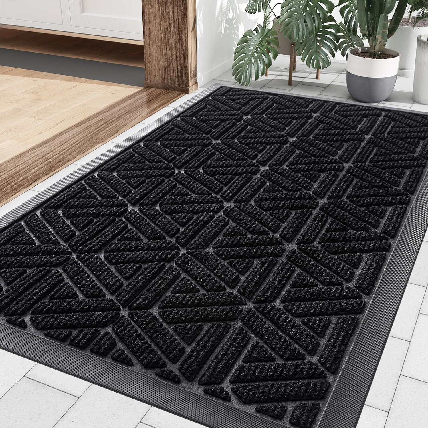 Heavy Duty Natural Rubber Front Door Mat for Outside Entrance - Sturdy Dirt Trapping Doormat