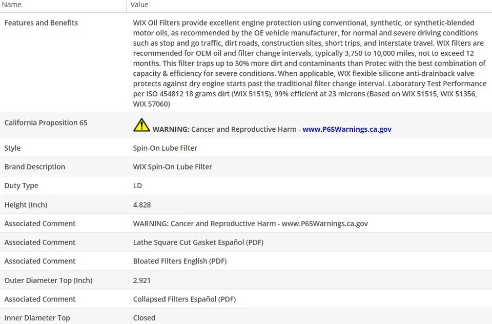 Filtro de aceite de motor OEM WIX para MAZDA 616 1970 L4-1,6 L Foto 3 de 4