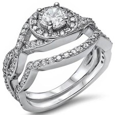 1ct Cubic Zirconia Twisted Band Two Piece Bridal Set .925 Sterling Silver