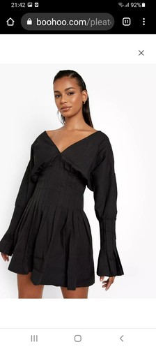 BOOHOO PLEATED BLACK SHORT DRESS SIZE 6 - Picture 9 of 9