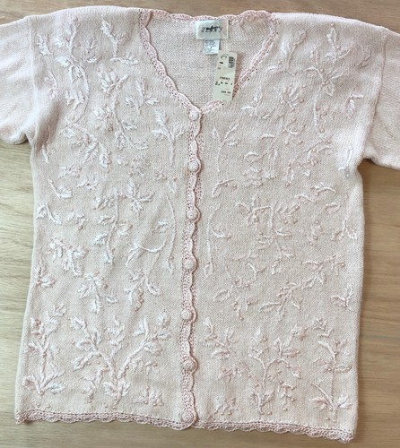 vtg JENNY Pink Embr Cardigan Sweater Sz S NWT Oversized Cottagecore Peasant - Picture 7 of 10