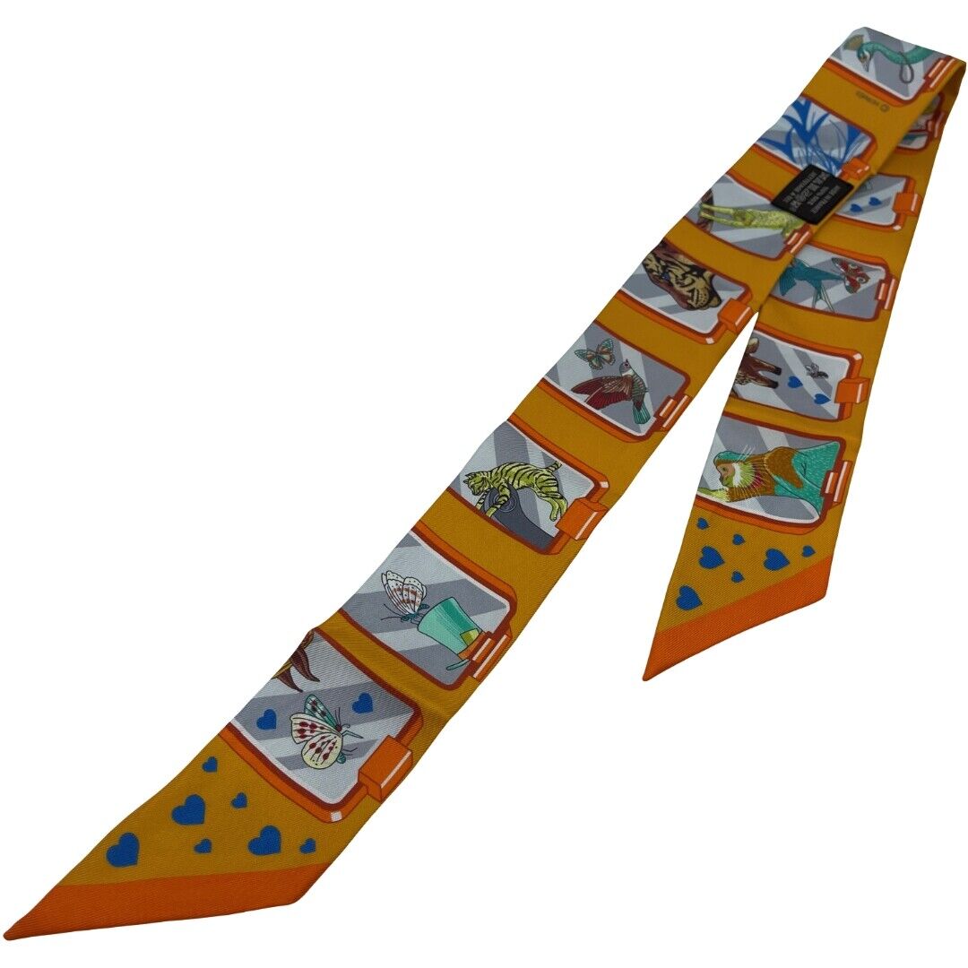 Authentic HERMES Twilly Hermes Story Scarf Orange Silk Authentic HERMES Twilly Hermes Story Scarf Orange Silk