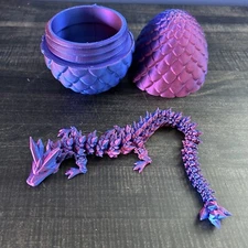 3D Printed Diamond Cut Egg w/ Articulating Dragon Gemstone Fidget Toy Purple