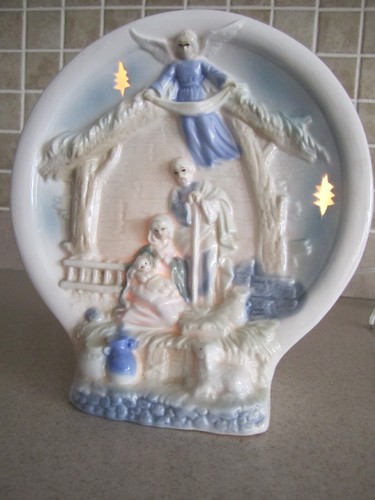 Belén LUZ NOCTURNA Cerámica AZUL Y BLANCO Religioso DECORACIÓN-ELÉCTRICO
