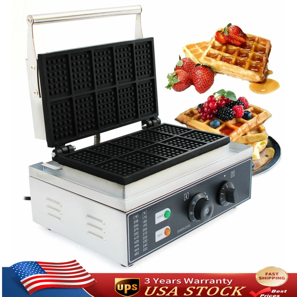 Commercial Nonstick 110V Electric 10pcs Waffle Maker Baker Machine Square 1500W