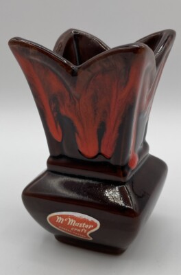 Glaze Drip VTG McMaster Craft Canada Pottery Brown Red Mini Vase  MCM Decor