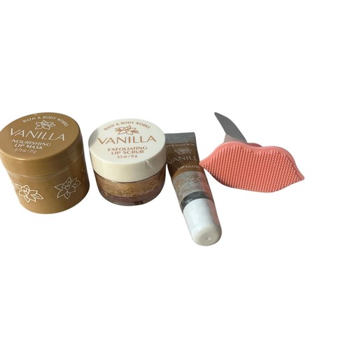 4pc Vanilla Treats Bath & Body Works Lip Routine Scrub, Mask, Gloss, Scrubber - Picture 5 of 6