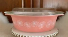 Vintage HTF Pyrex Pink Daisy 043 Oval Casserole w/Lid 1-1/2 Quart