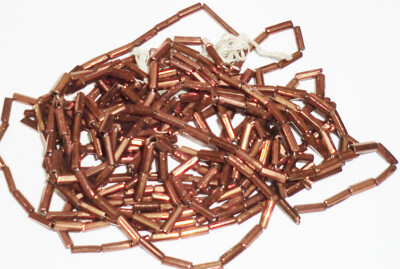 Shiny Bright Metallic Copper Vintage Czech Glass Bugle Beads Small Hank BB100-24