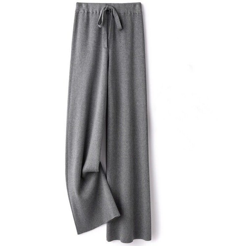 Womens Wide Leg Pants High Waist Wool Loose Cashmere Knitted Straight Long Pants - Picture 1 of 14