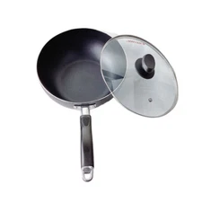 Nonstick Coating Deep Frying Pan Saute Pan with Lid, 10" Fry Pan, Plastic Handle