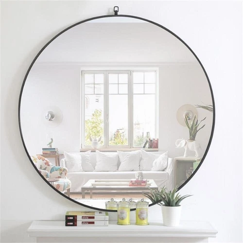 Elegant Decor Rowan 48" Round Metal Frame Hooked Mirror in Black - Picture 5 of 11