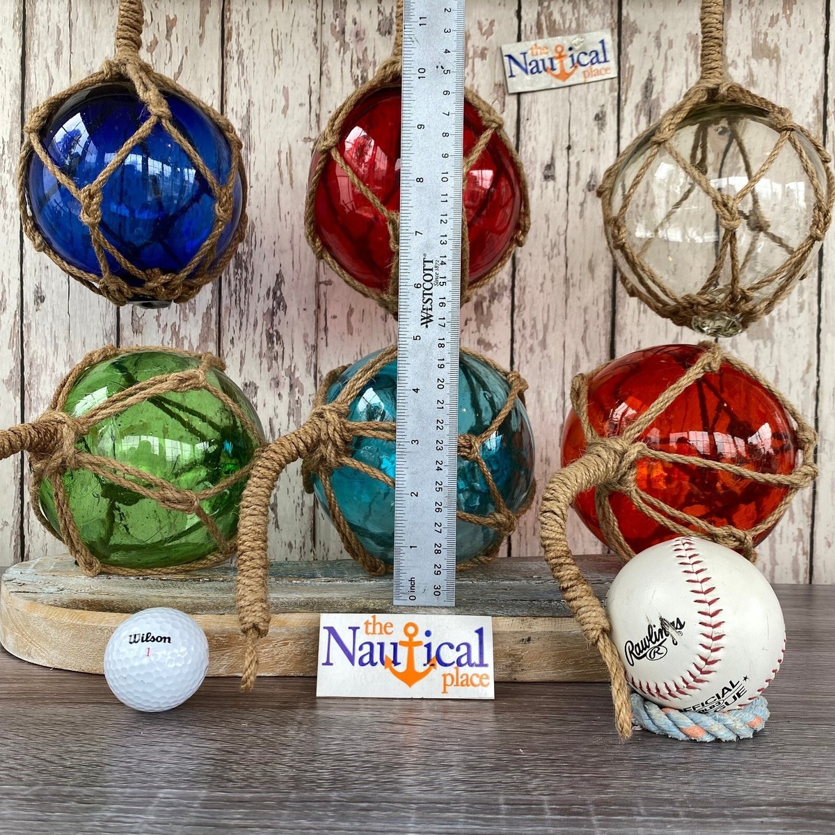 Medium 5" Glass Fishing Floats - Red, Blue, Green, Aqua, Clear, Amber -  Nautical