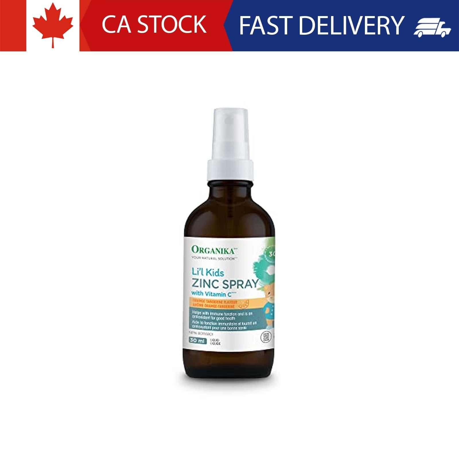 Organika Canadian-Made Kids Zinc Spray With Vitamin C- Orange Tangerine Flavour-