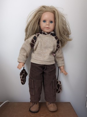 Gotz Puppe Vintage Daisy 216/16 blonde Haare Kordel Hose Leopardenmuster Fäustlinge