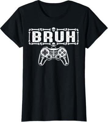 Halloween Skeleton Gamer Bruh Funny Video Gaming Ladies' Crewneck T-Shirt