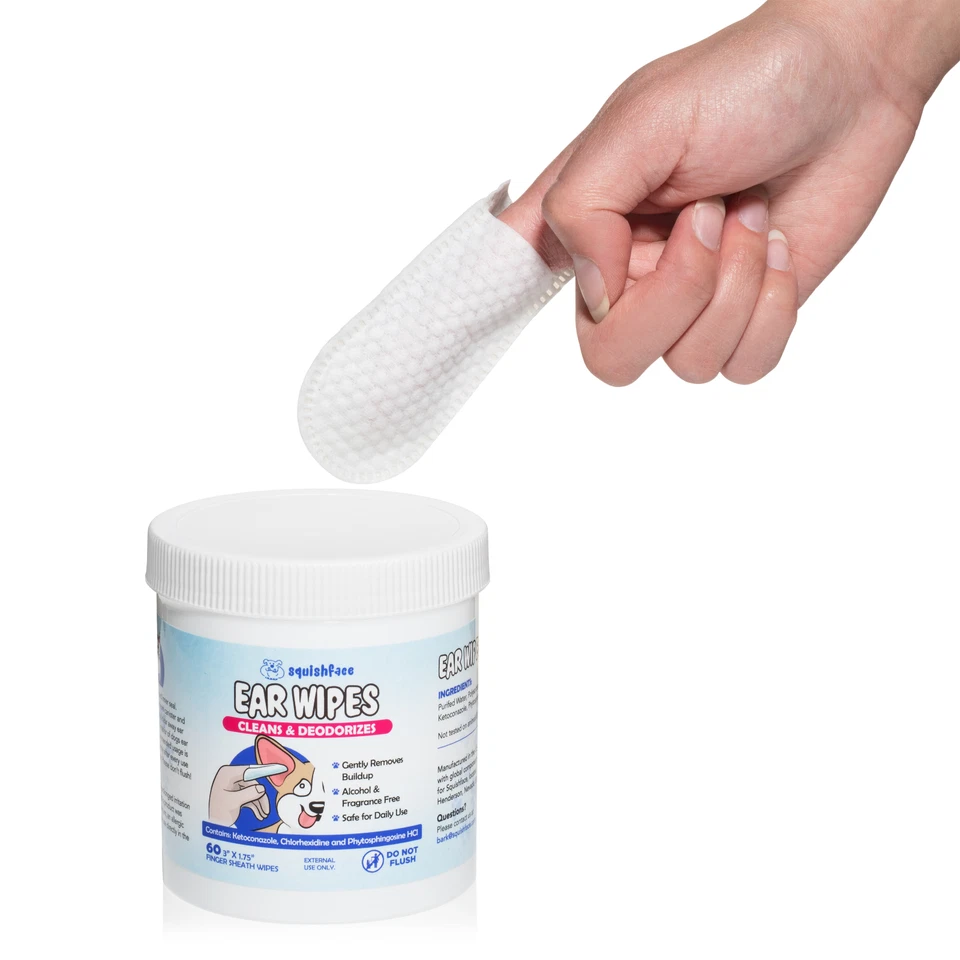 Toallitas para oídos Squishface - Limpiador de oídos para perros Toallitas para dedos para control de picazón y olores Foto 3 de 4