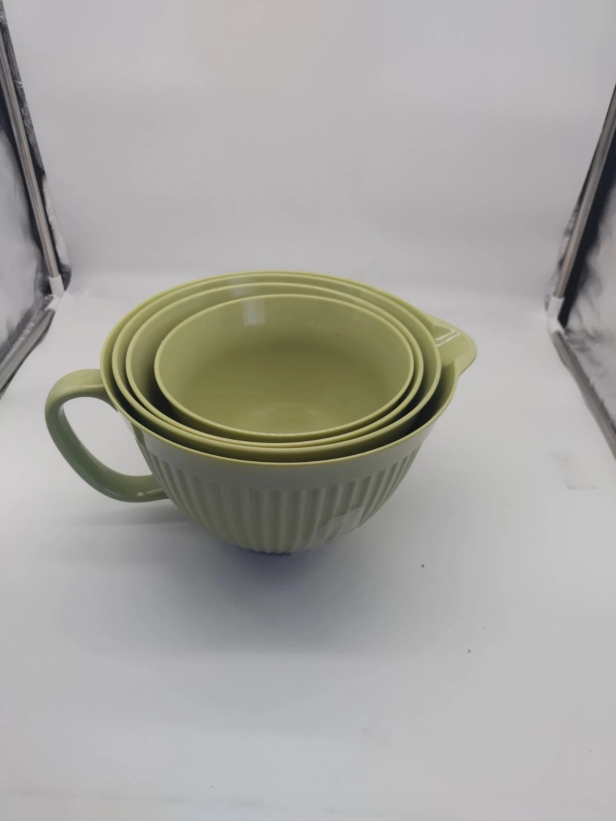Farmhouse Style Of Sage Green Ribbed Nesting Mixing Bowls