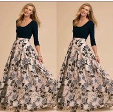 BHLDN Gianni Ball Gown Anthropologie embroidered navy white dress wedding Sz 8