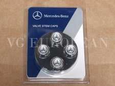 Mercedes-Benz Genuine Tire Valve Steam Cap Set, Black Star on Silver Caps OEM OE