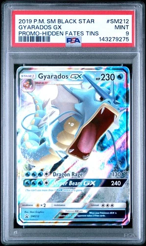 2019 POKEMON SM BLACK STAR PROMO HIDDEN FATES TINS #SM212 GYARADOS GX PSA 9