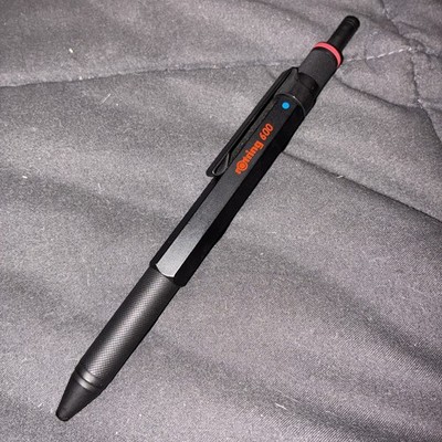 1990s rOtring 600 TRIO PEN Matte Black Blue/Red BP + .07mm Pencil & eraser 