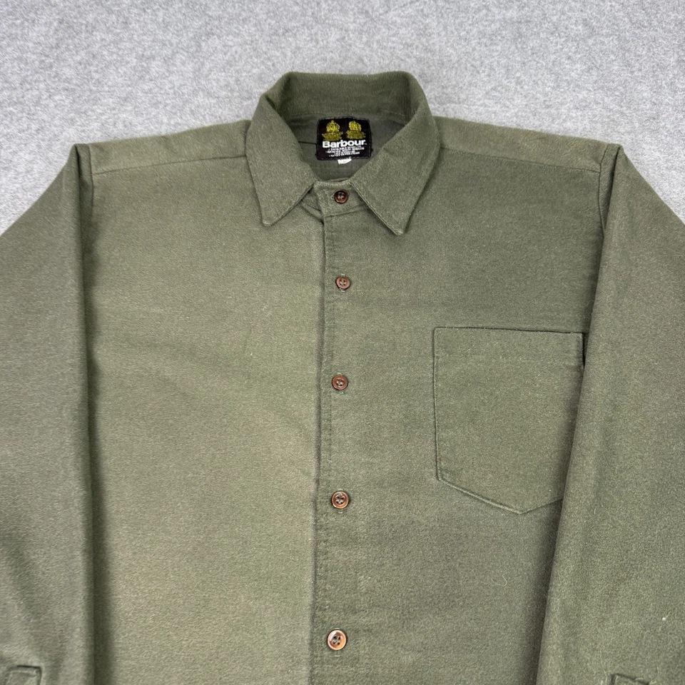 Camisa Barbour De Colección Para Hombres Mediana Verde Moleskin Sobrecamisa Abotonada Hecha en Inglaterra Foto 2 de 4