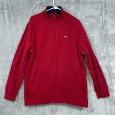 Lacoste Men's Red 1/4 Zip FR 9 Croc Cotton Pullover Sweatshirt Pockets STAINS