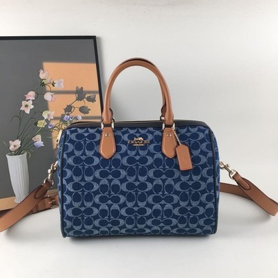 COACH CY699 Rowan Large Satchel Bag Signature Canvas Blue Brown