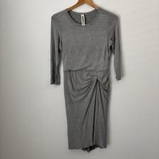 Anthropologie Amadi Dress Womens Small Gray Striped Knotted Waist Sheath Stretch