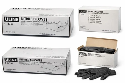 Uline Black Nitrile Gloves 100 Count 6 Mil Powder Free Industrial Grade