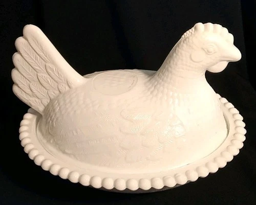 Vntg Milk Glass Hen On A Nest Covered Bowl Indiana Glass