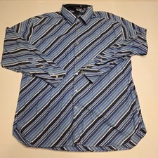 Tommy Hilfiger Mens XL Blue Diagonal Stripe 80s 2-Ply Cotton Button Down Shirt