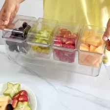 Ice Chilled Condiment Caddy with 4 Containers (2.8 cup), Condiment Server wit...
