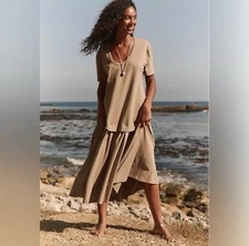 🏖️NEW! Free People FP Beach Herron DropWaist Maxi Dress Size XS Treehouse Tan