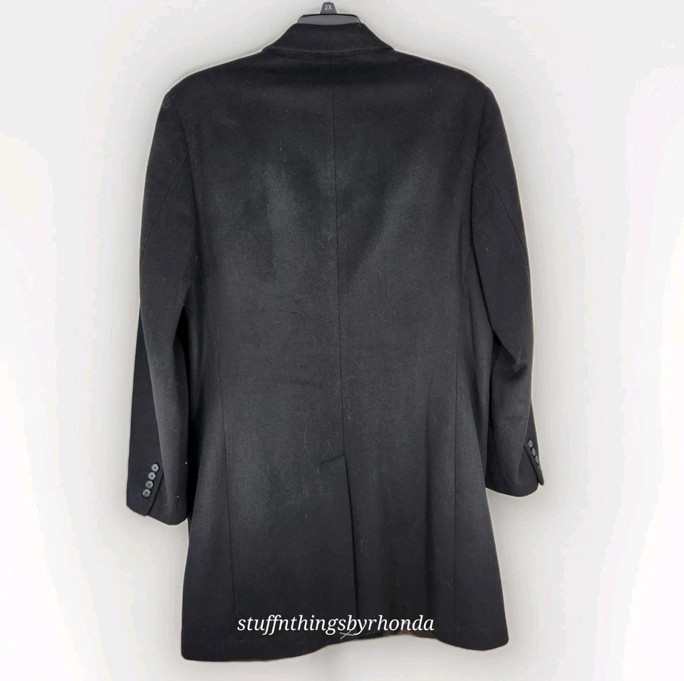 Stafford Men’s 44 Reg Black Wool Blend Overcoat Trench Top Coat Lined - Image 2 of 4